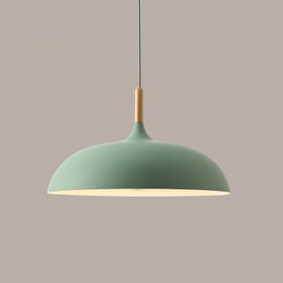 Modern Minimalist Metal Wooden Top 1-Light Dome Pendant Light For Dining Room & Living Room