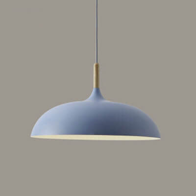 Modern Minimalist Metal Wooden Top 1-Light Dome Pendant Light For Dining Room & Living Room