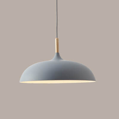 Modern Minimalist Metal Wooden Top 1-Light Dome Pendant Light For Dining Room & Living Room