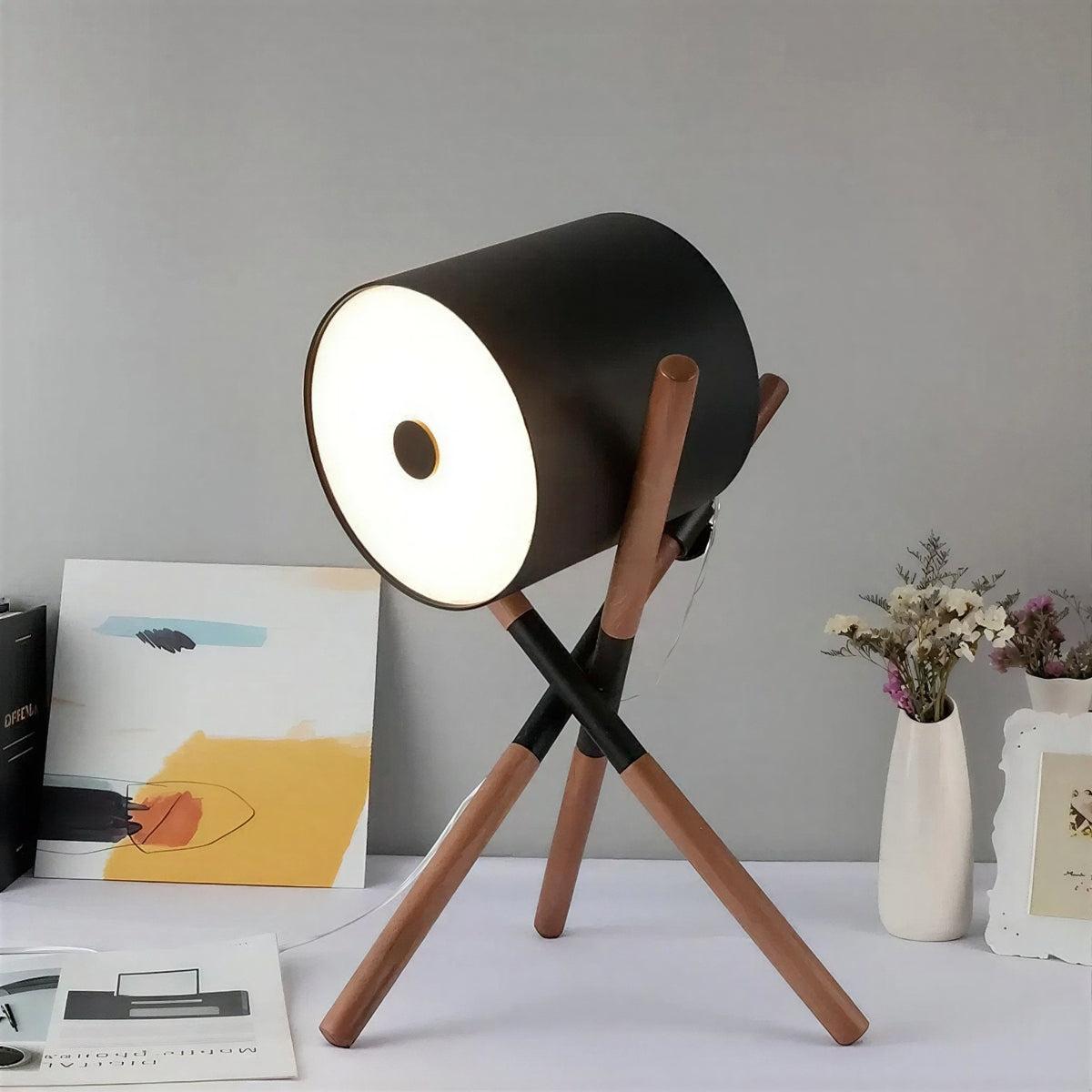 Table Lamp With Tripod Base and Cylindrical Shade