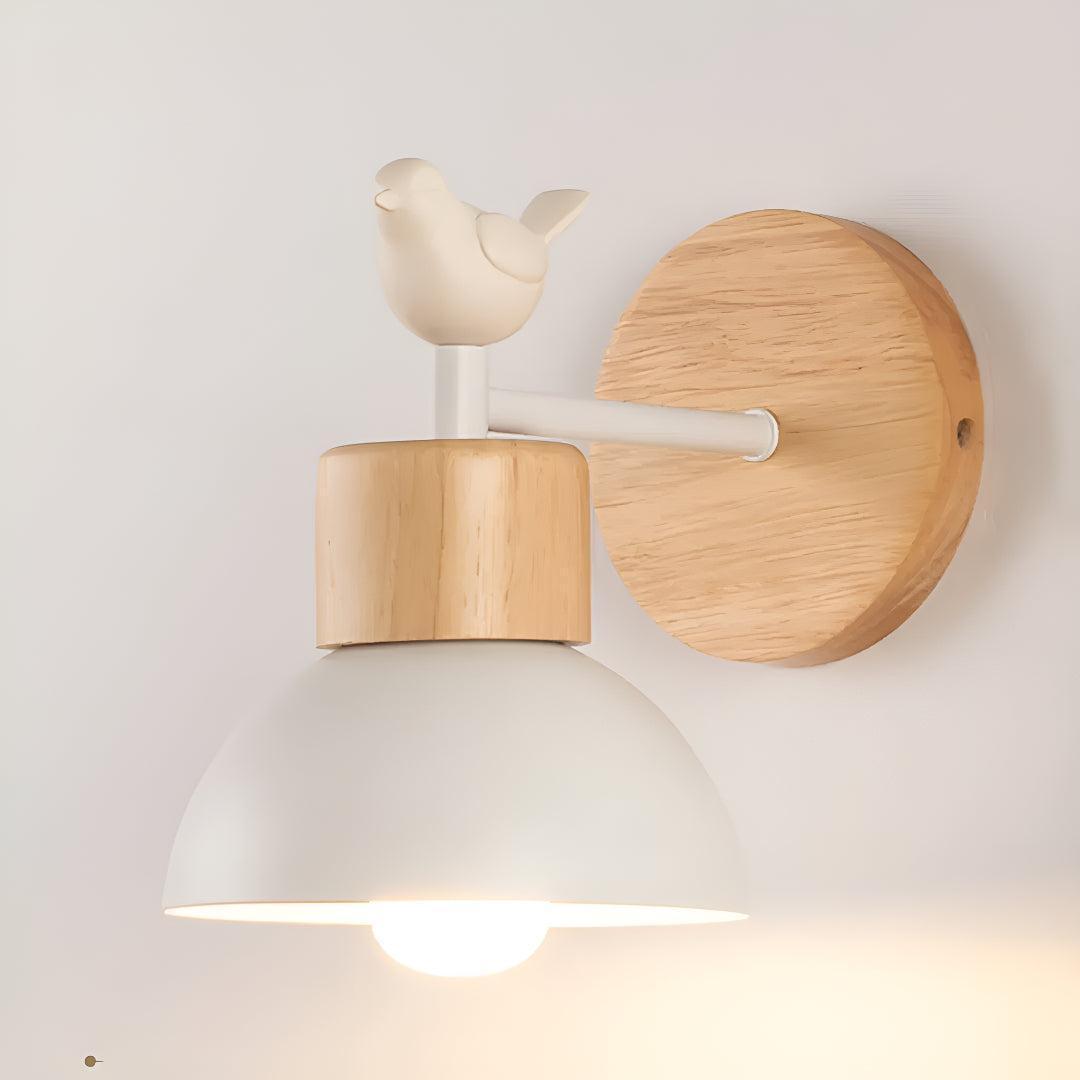 Wooden Wall Sconce Light With Bird and Pull Chain