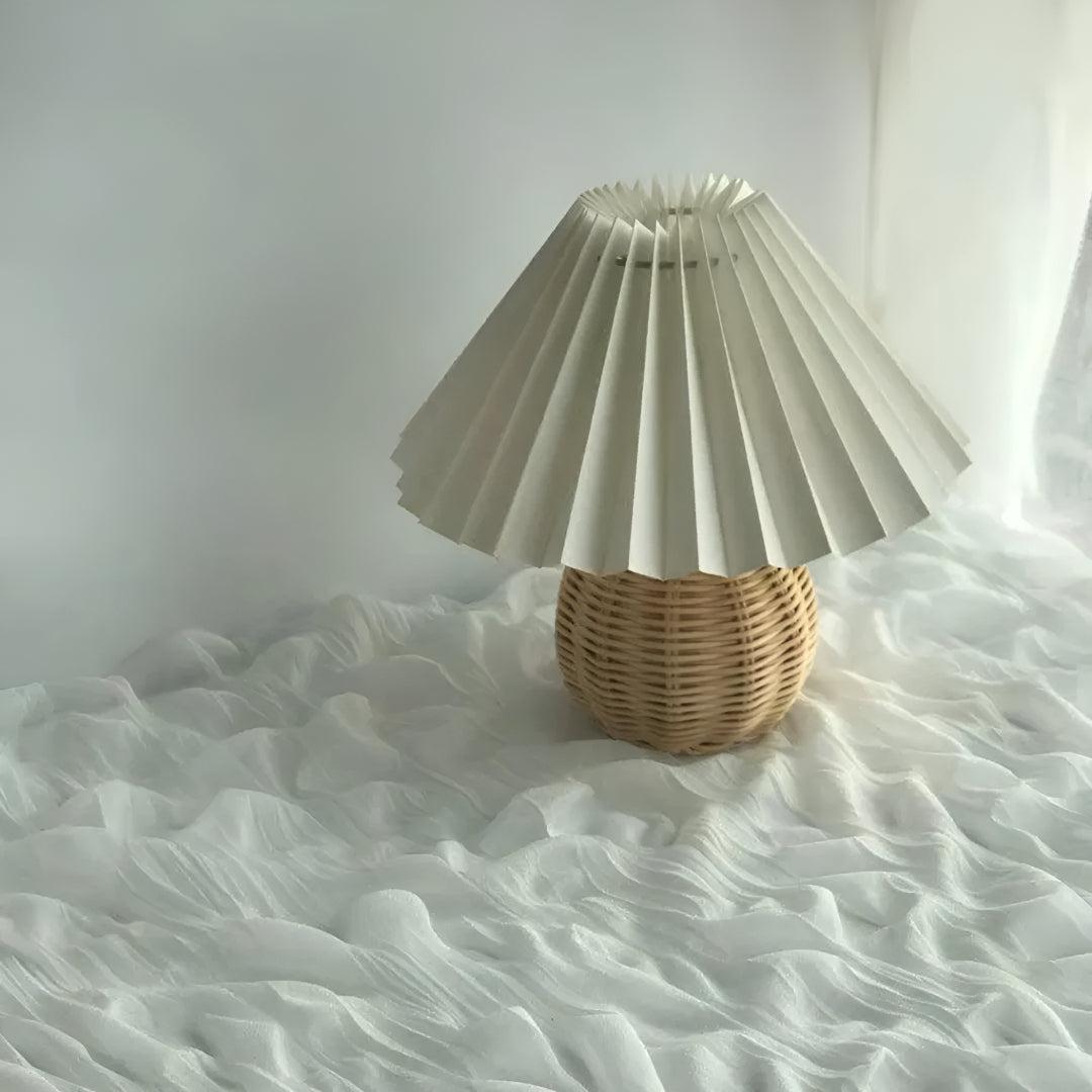 Woven Rattan Small Table Lamp With Pleated Shade
