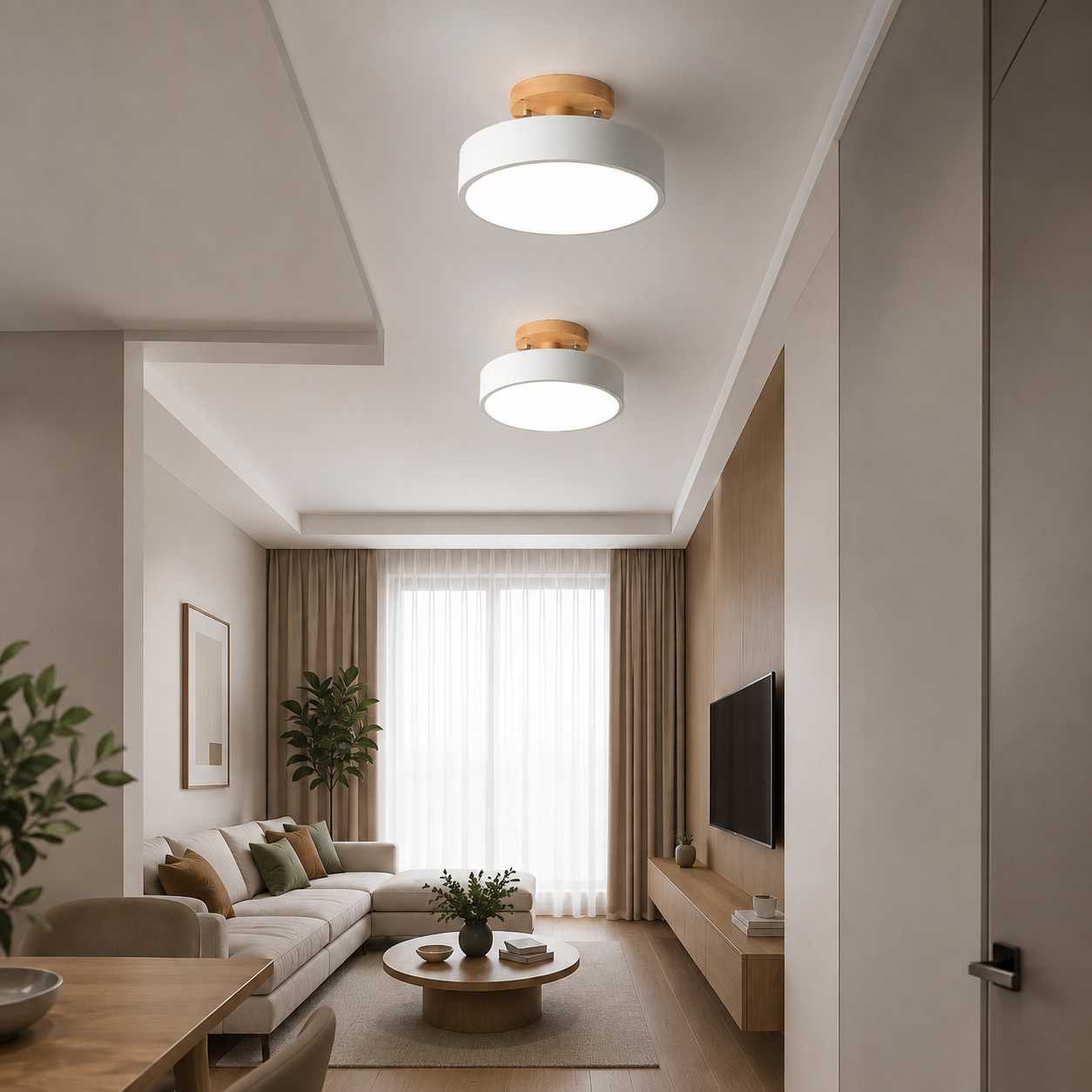 Nordic Log Round LED Semi-Flush Mount Ceiling Light