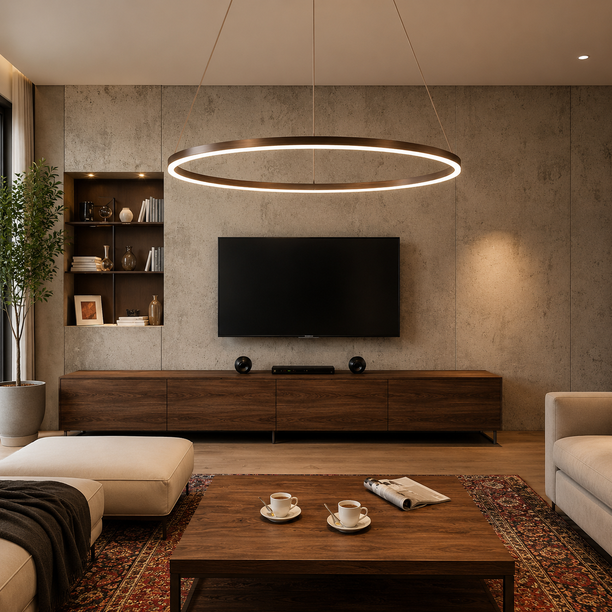 Black LED Ring Chandelier Modern Aluminum Ceiling Light