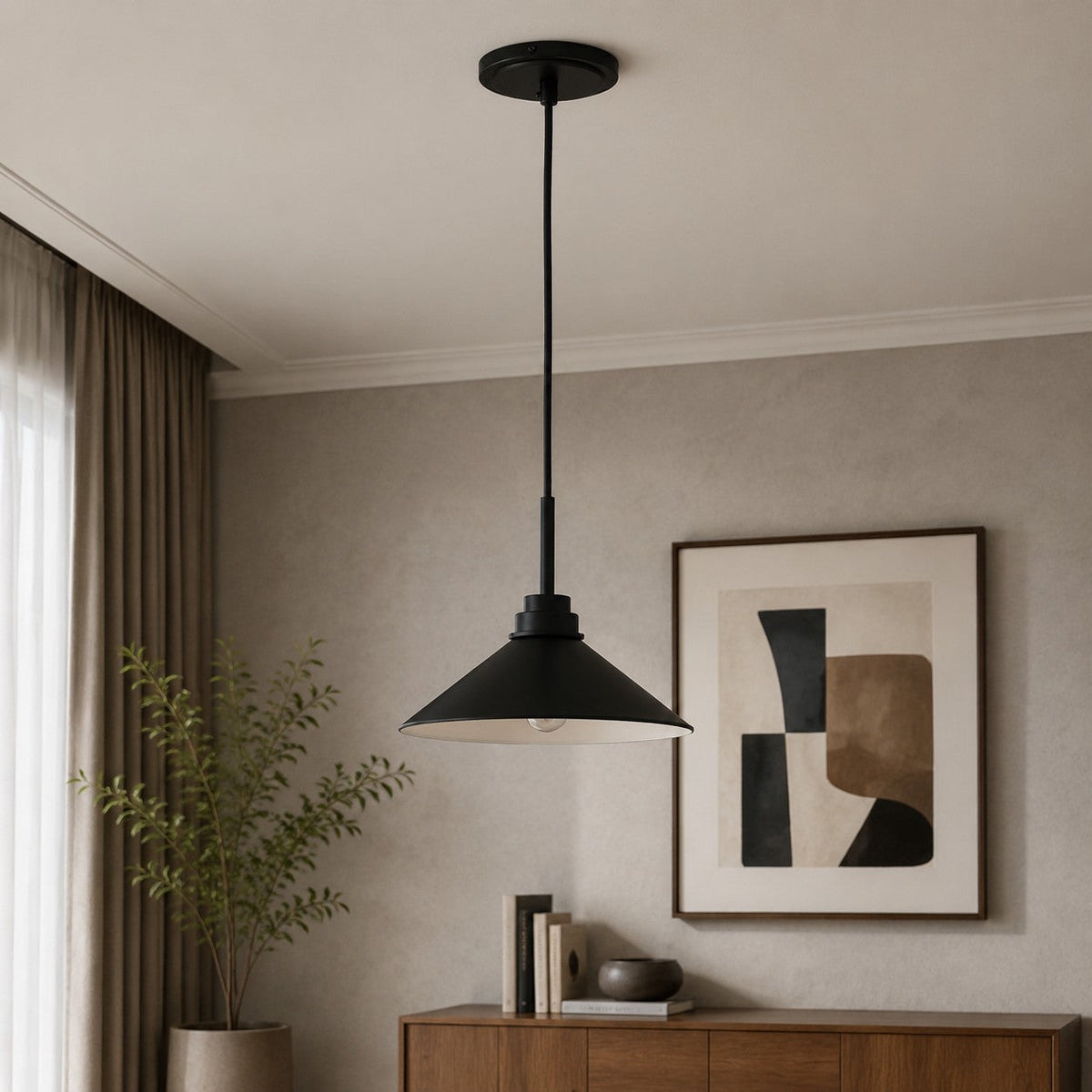Modern Farmhouse Cone Pendant Light – Dimmable Kitchen and Entryway Lighting