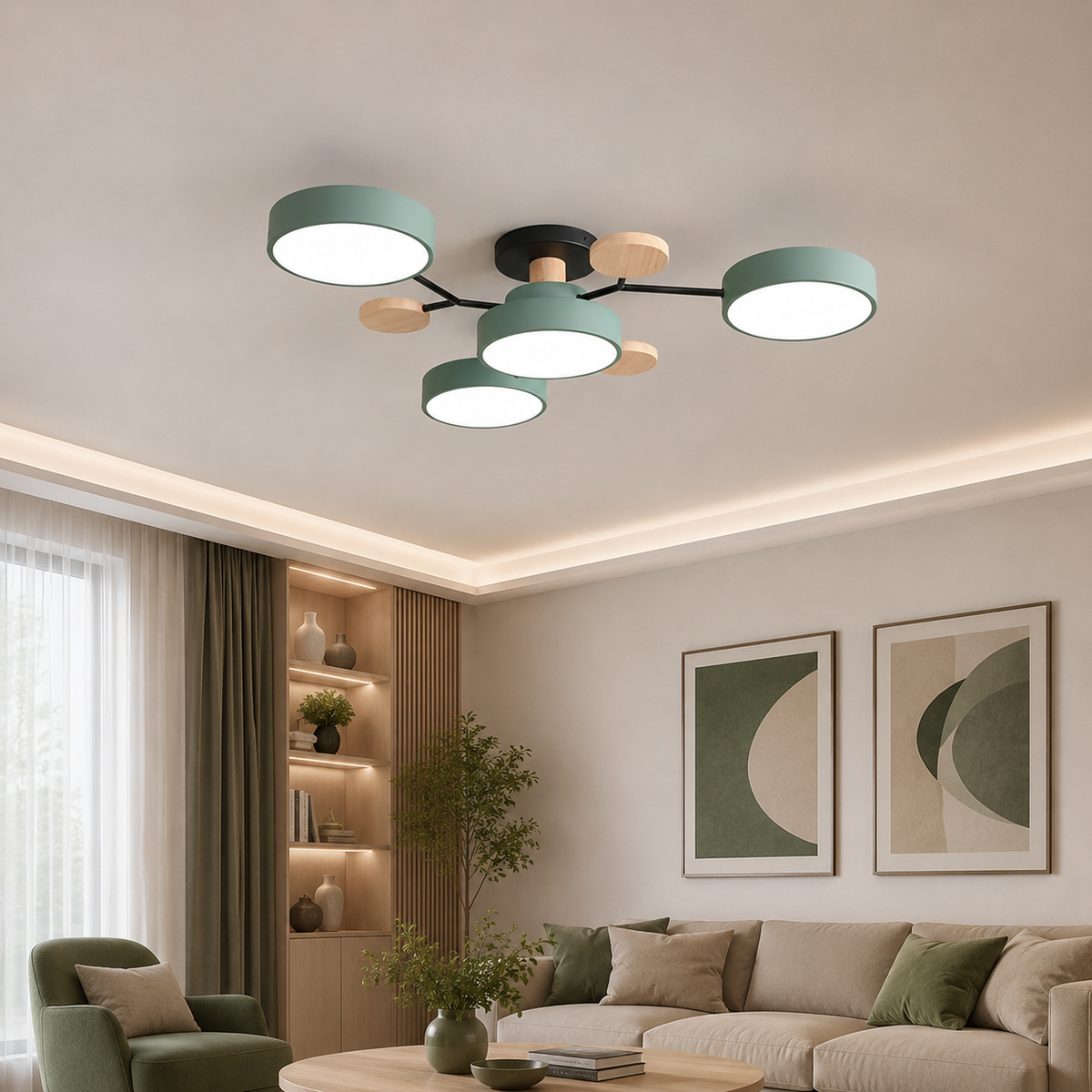 Contemporary Scandinavian Round Molecule Branch Design LED Semi-Flush Mount Ceiling Light For Living Room