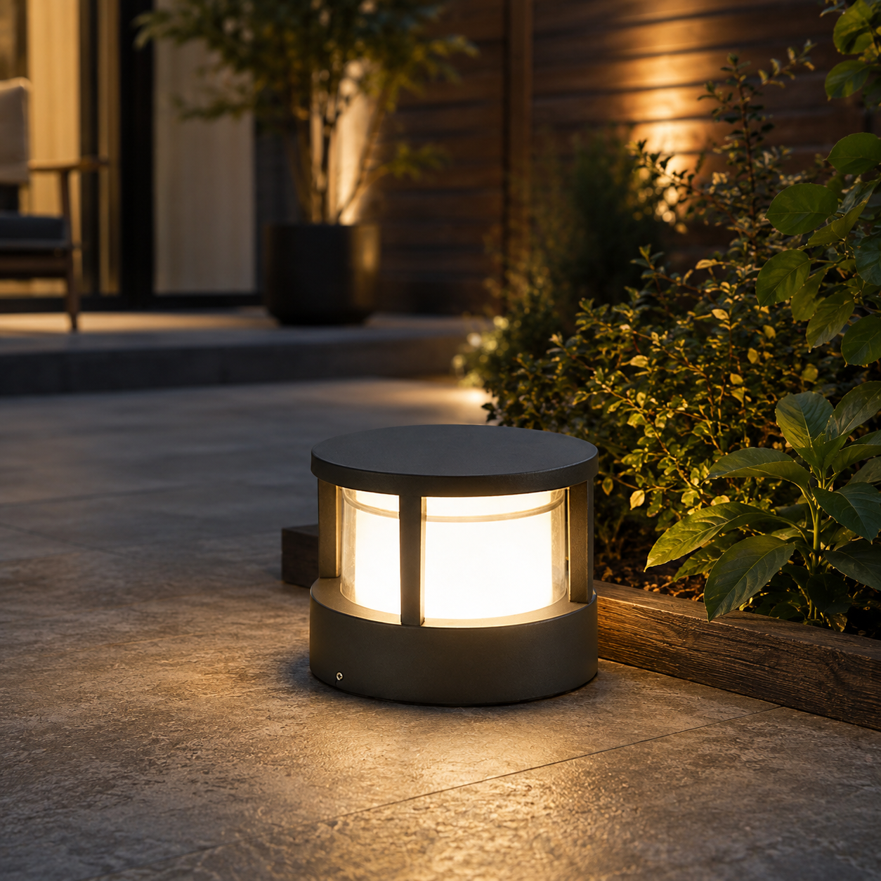 Modern Round Outdoor Post Light Double-Layered Lampshade Light