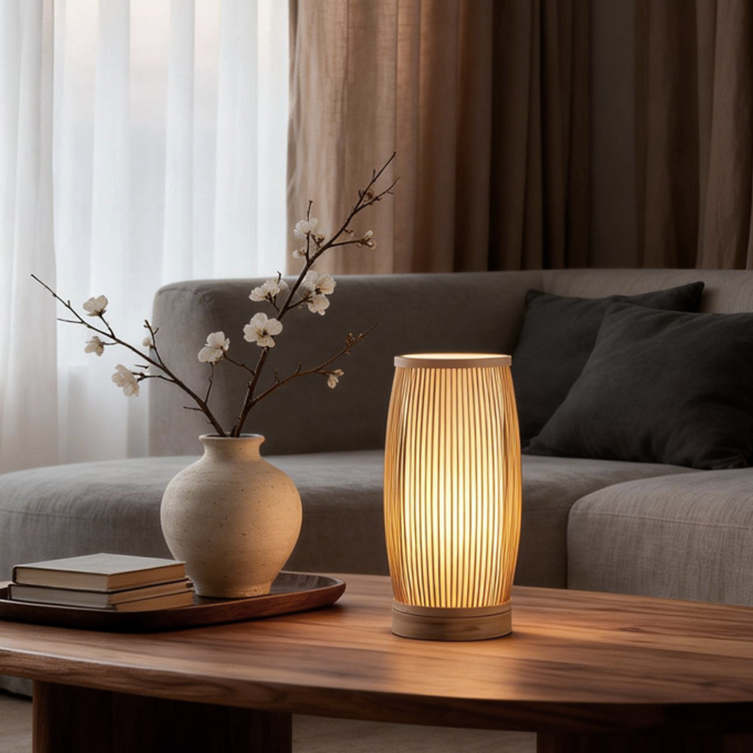 Vintage Bamboo Table Lamp Handwoven Japanese LED Lamp