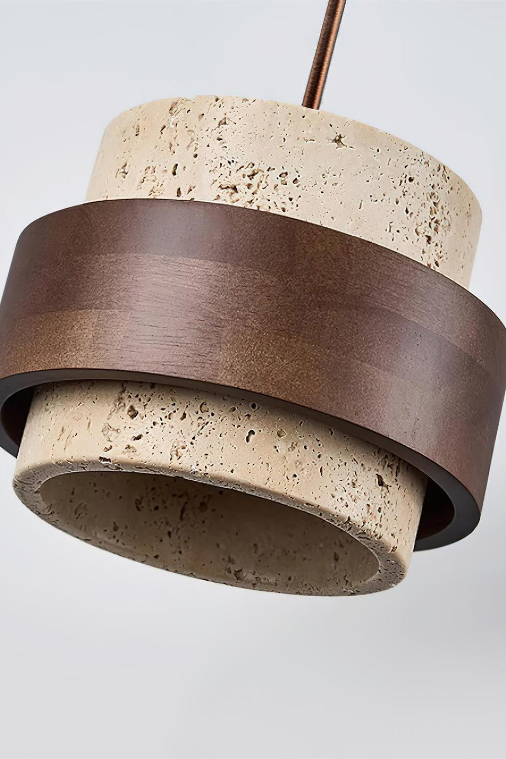 Travertine Wood Pendant Lamp - Modern Organic Hanging Light for Living Room
