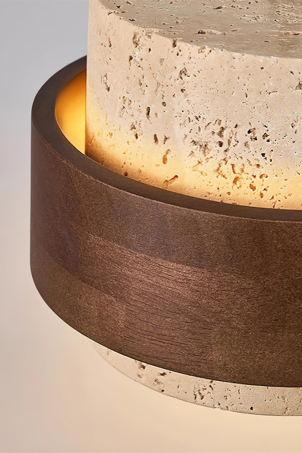 Travertine Wood Pendant Lamp - Modern Organic Hanging Light for Living Room