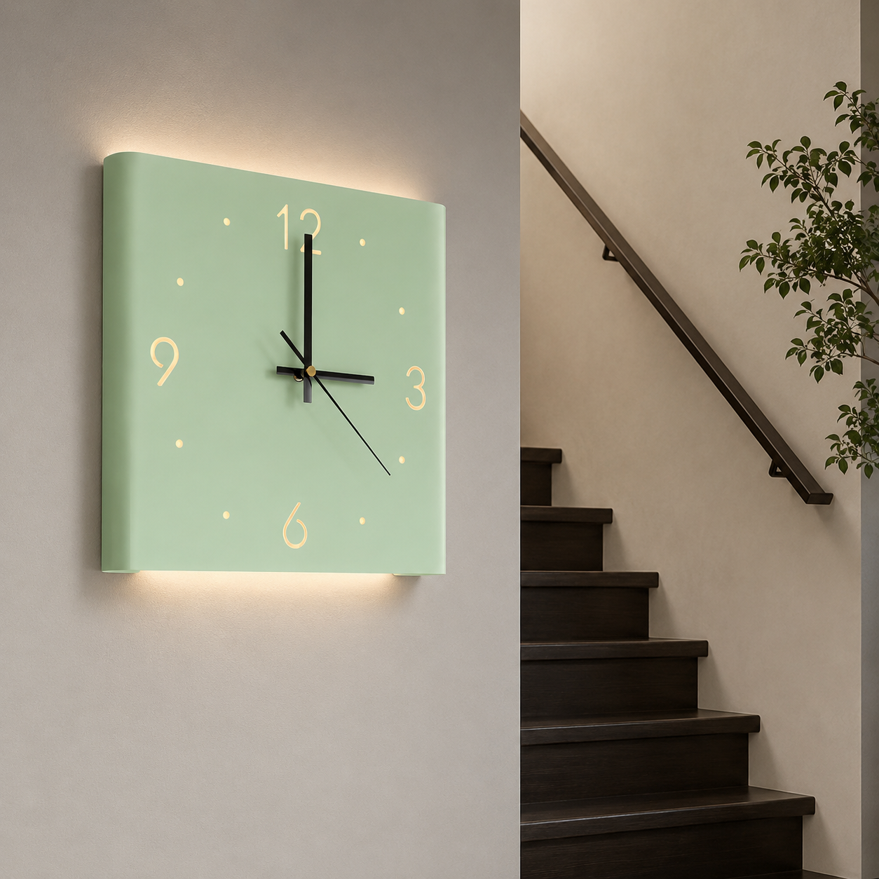 Wall Clock Lamp Modern Square Backlit Metal Light