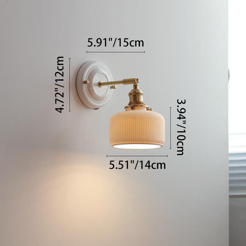 Traditional Vintage Round Ceramic Brass 1-Light Wall Sconce Lamp for Living Room