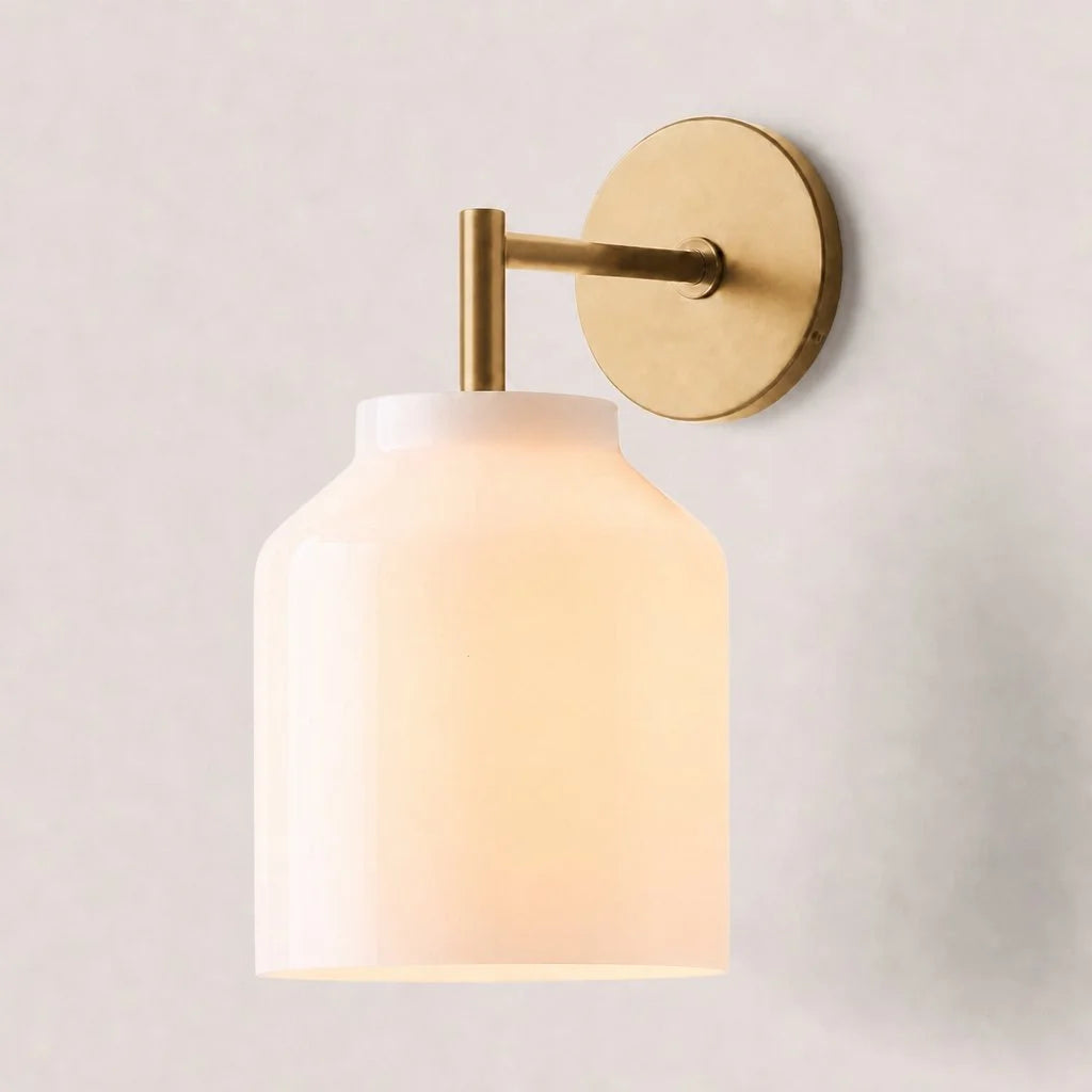 Minimal Wall Sconce – Vintage Milk Glass Sconce and Metal Accent