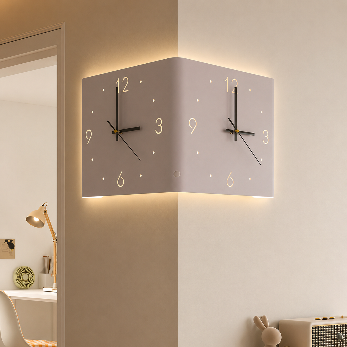 Wall Clock Lamp Modern Square Backlit Metal Light