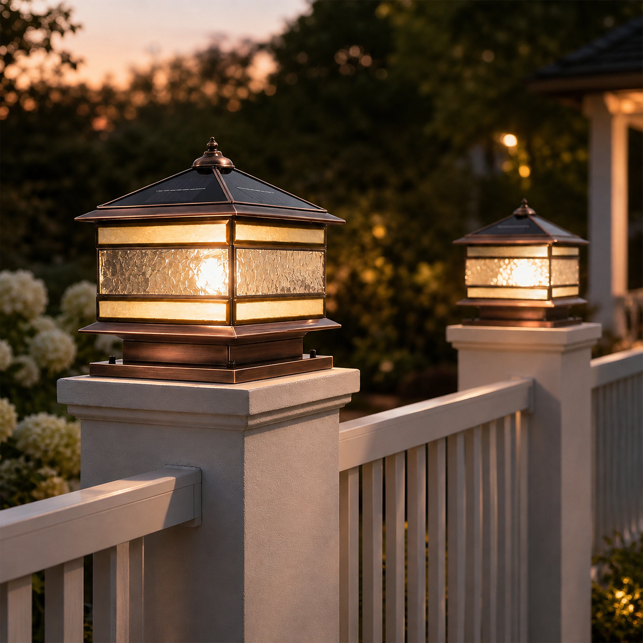 Stone Pillar Solar Lights Retro Copper Waterproof Fence Post Light
