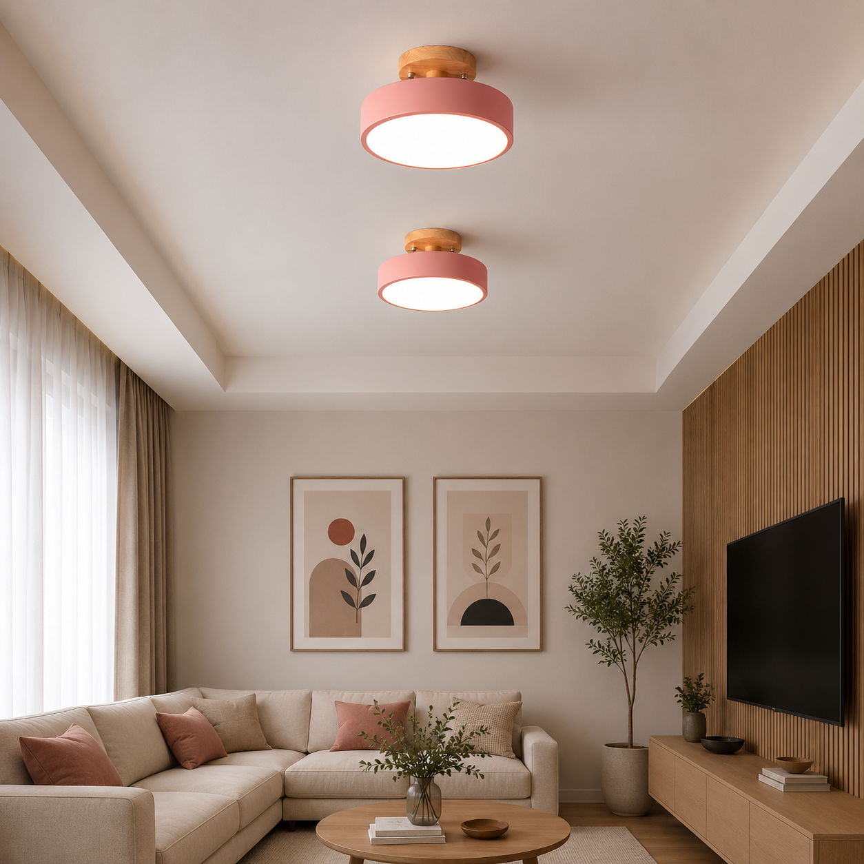 Nordic Log Round LED Semi-Flush Mount Ceiling Light
