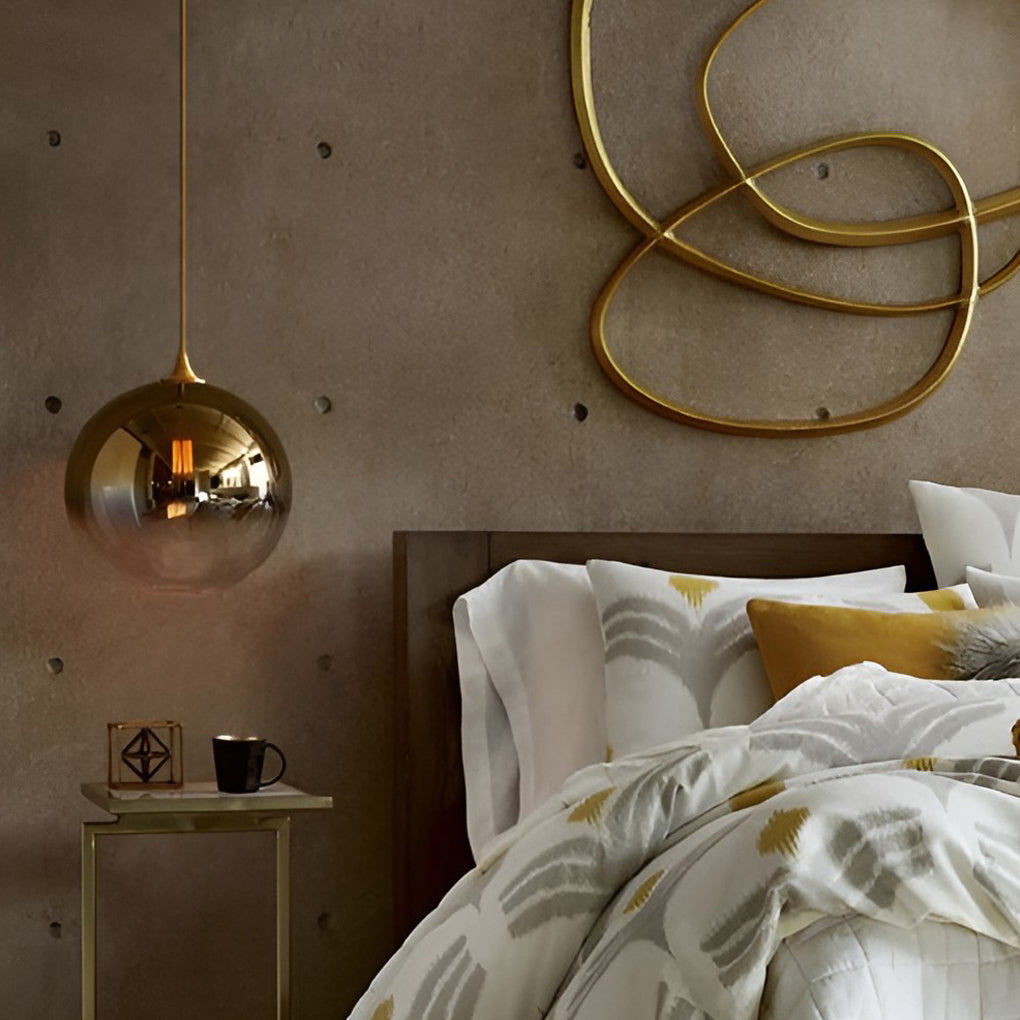 Glass Round Pendant Light Modern Single-Ball Ceiling Light