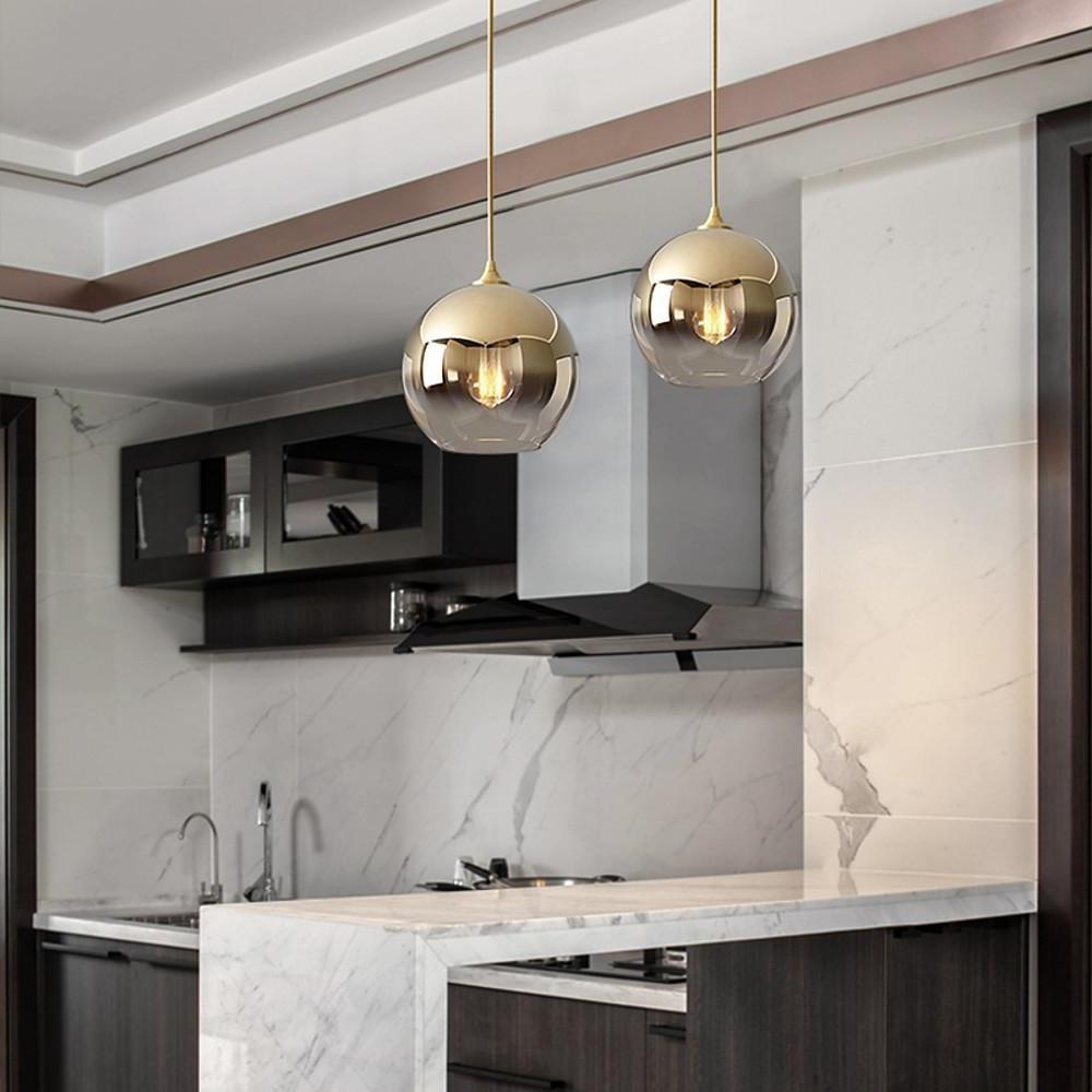 Glass Round Pendant Light Modern Single-Ball Ceiling Light