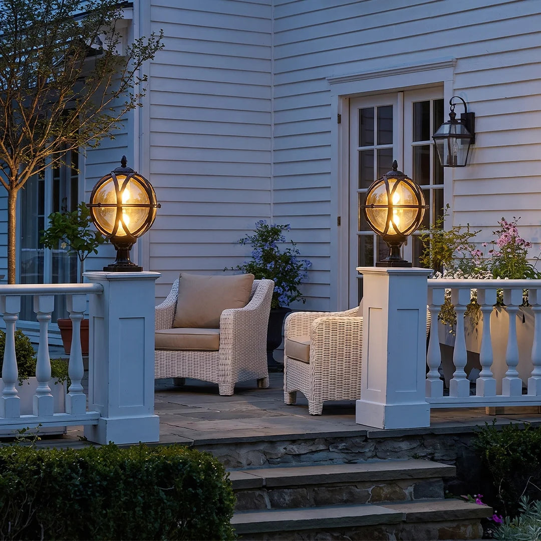 Globe Pillar Lights European Glass Waterproof Outdoor Lamp