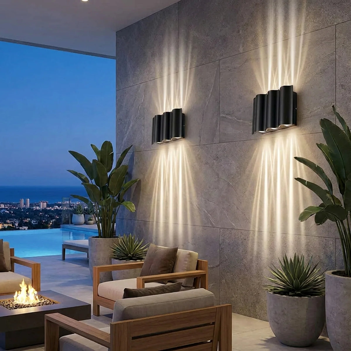 Beam Wall Light Wavy Aluminum Outdoor LED Up-Down Light