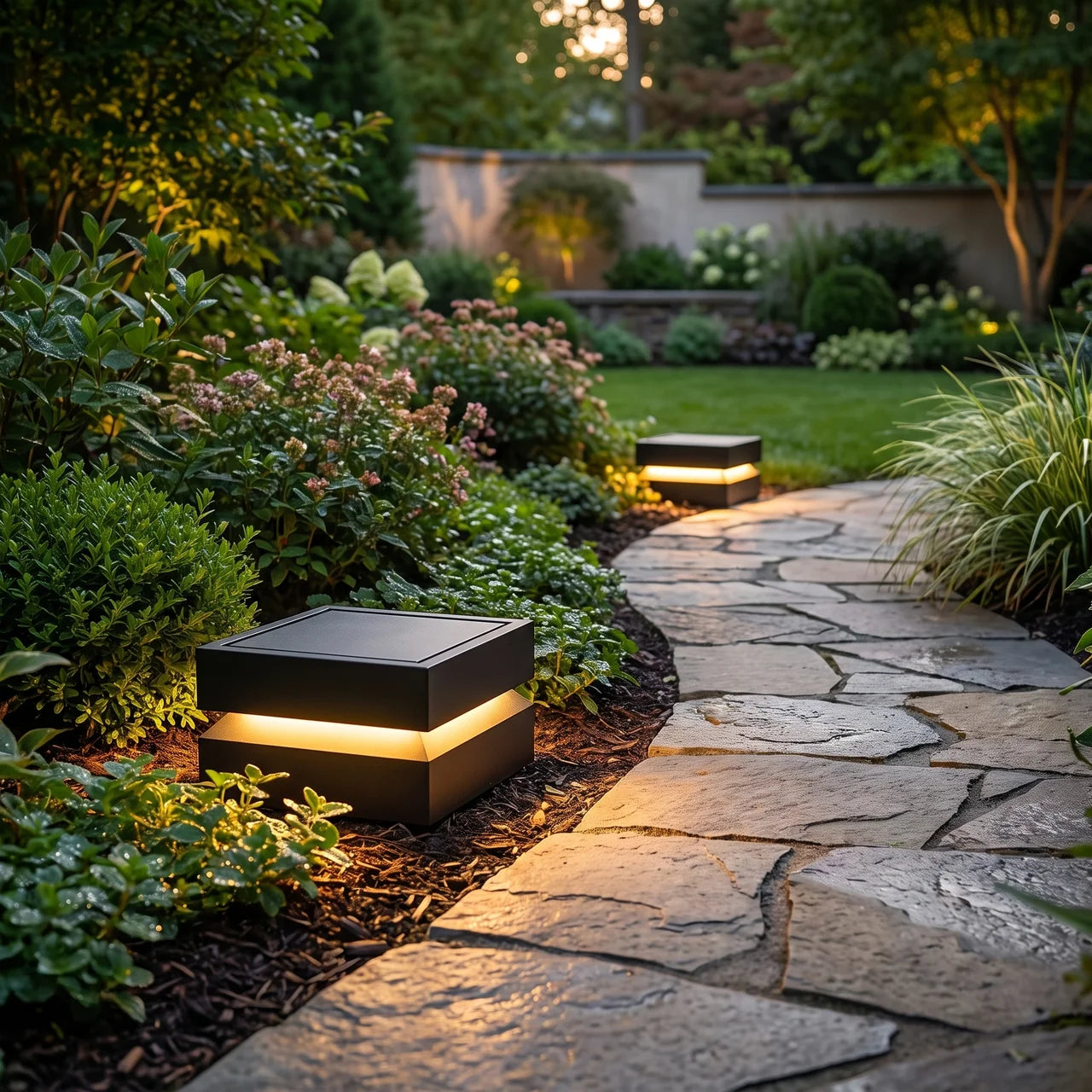 Outdoor Solar Lights Deck Modern Square Waterproof Black Light