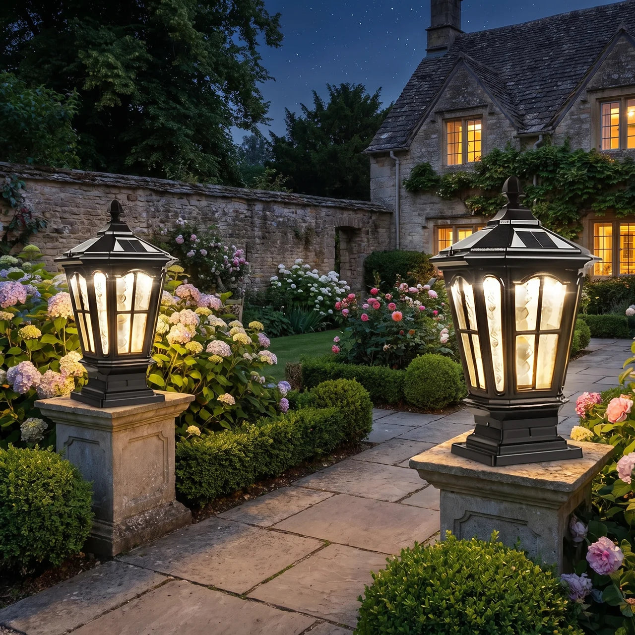 Stone Pillar Light Fixture Retro Pavilion-Style LED Light