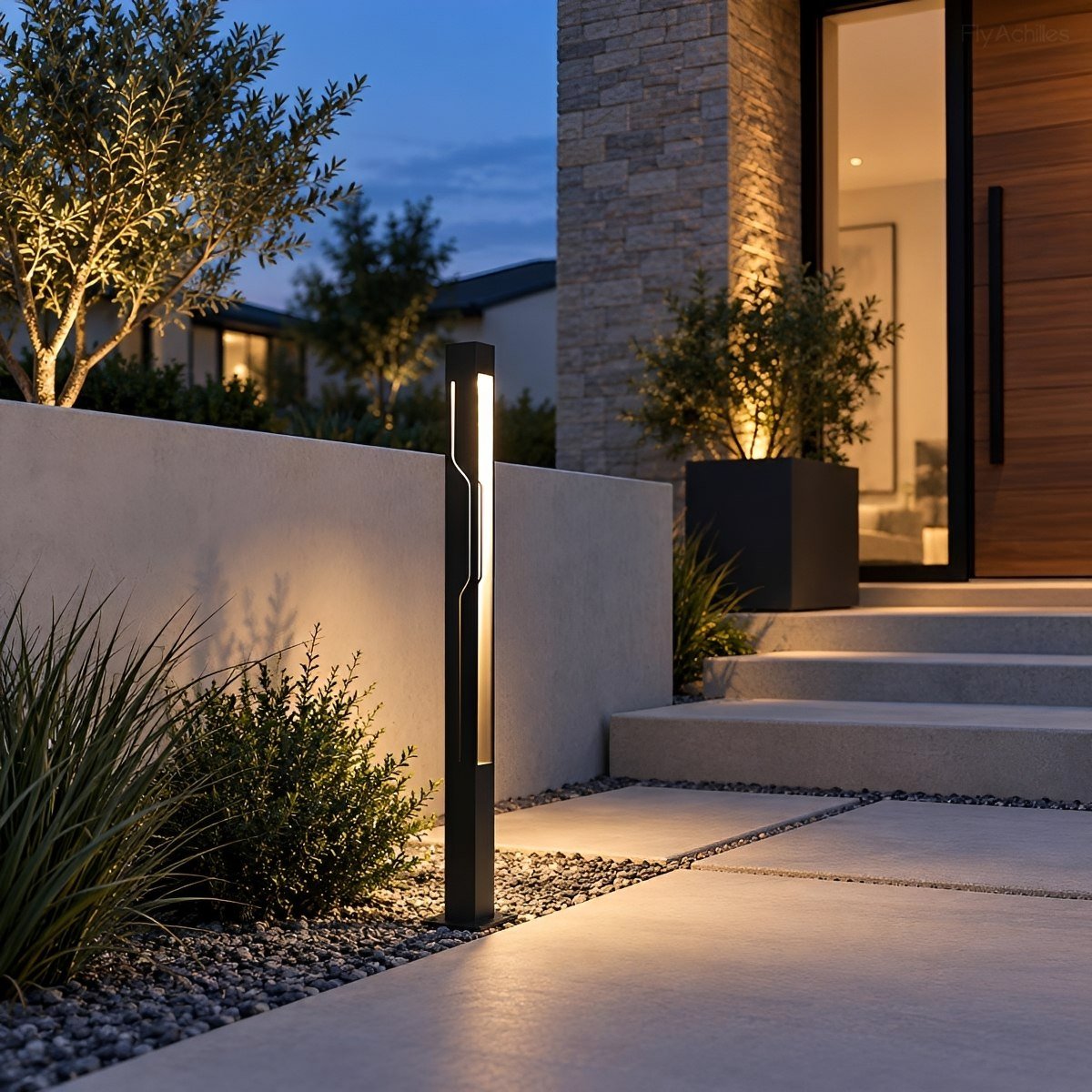 Mecha Modern Ash Black Rectangle LED Column Outdoor Pole Street Light