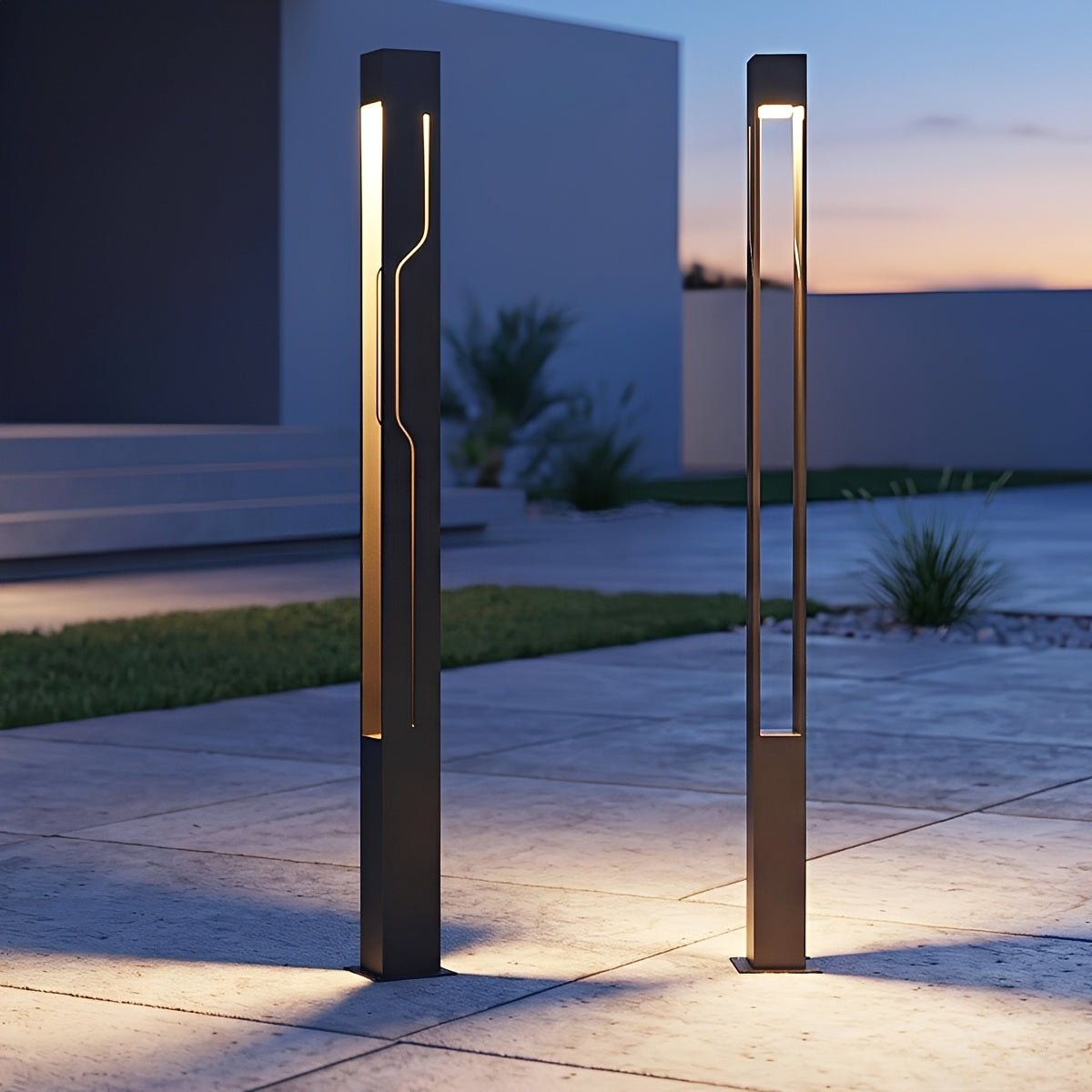 Mecha Modern Ash Black Rectangle LED Column Outdoor Pole Street Light