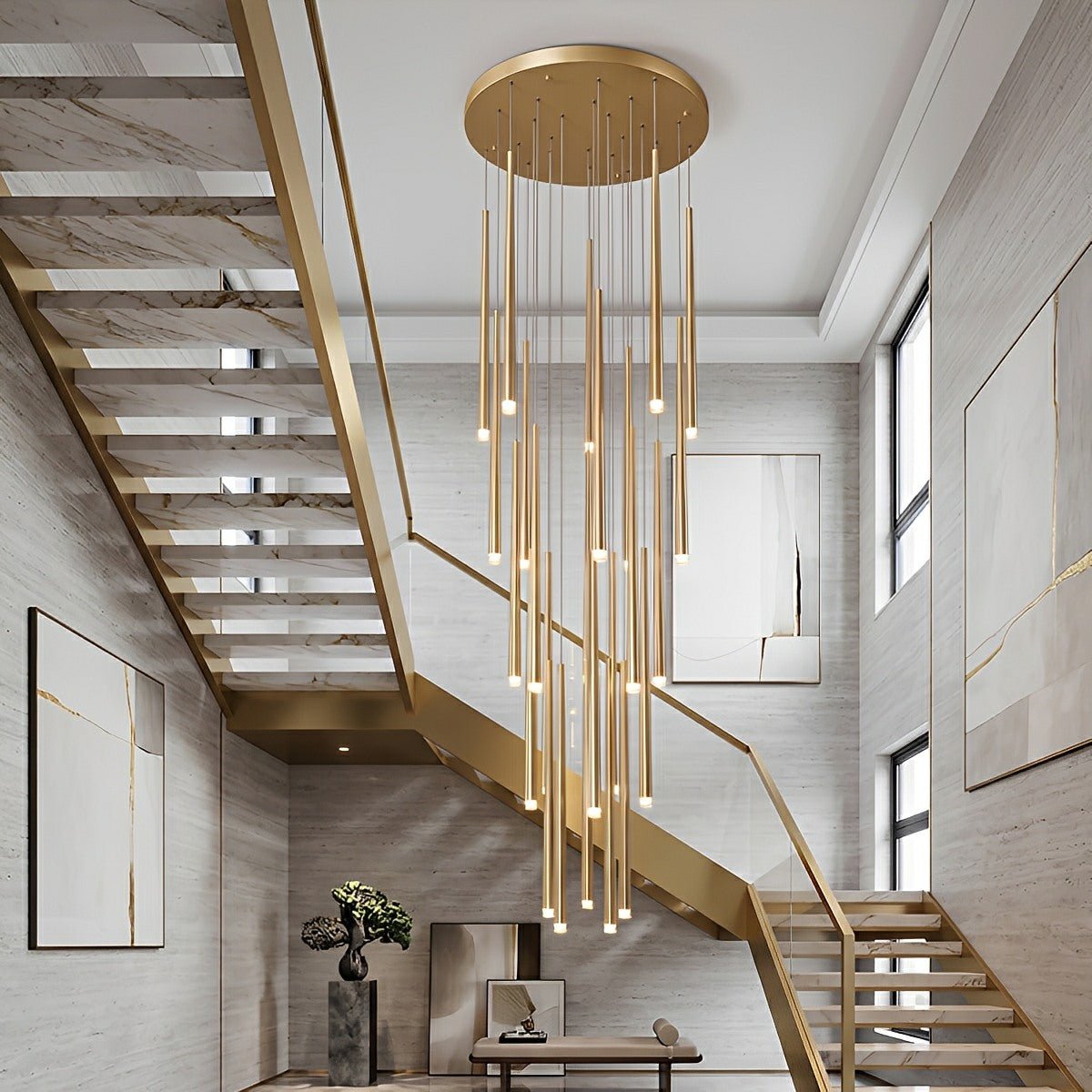 Modern Minimalist Multi-Drop Linear LED Stairs Chandelier