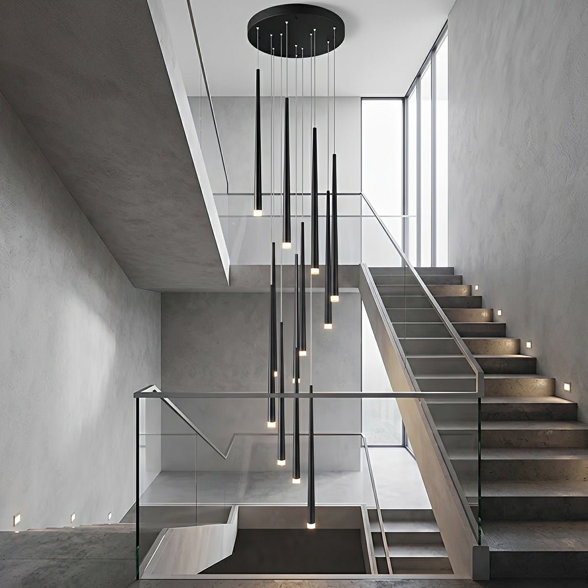 Modern Minimalist Multi-Drop Linear LED Stairs Chandelier