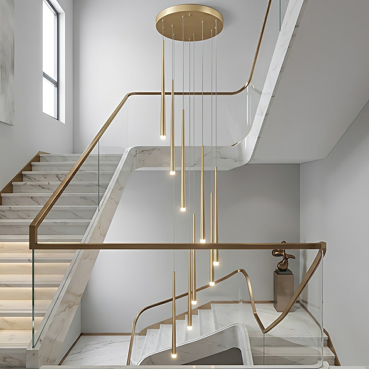 Modern Minimalist Multi-Drop Linear LED Stairs Chandelier
