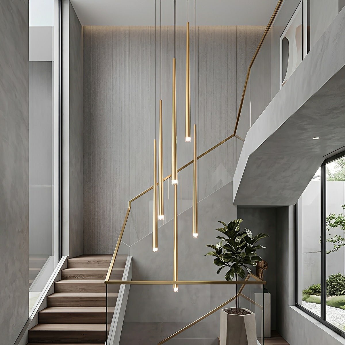 Modern Minimalist Multi-Drop Linear LED Stairs Chandelier