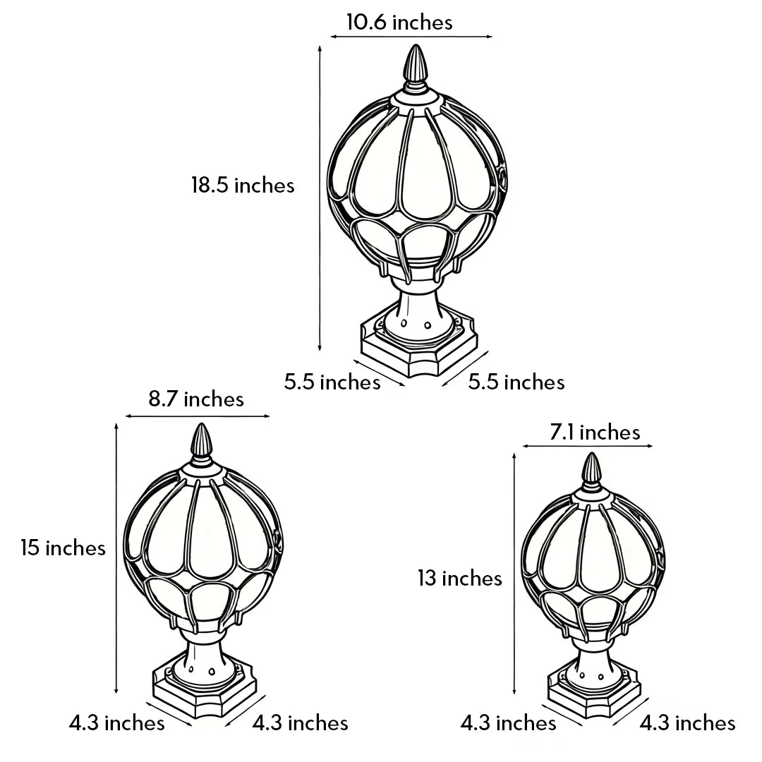 Outdoor Globe Pillar Lights Retro Glass Globe Copper Fence Post Light