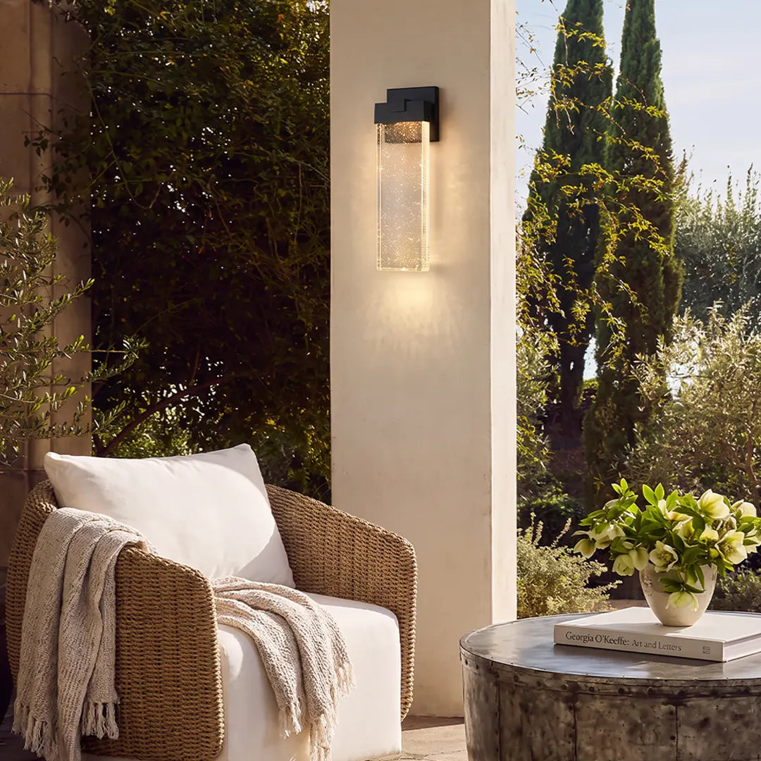 Seeded Crystal Outdoor Wall Lighting Rectangular LED Light