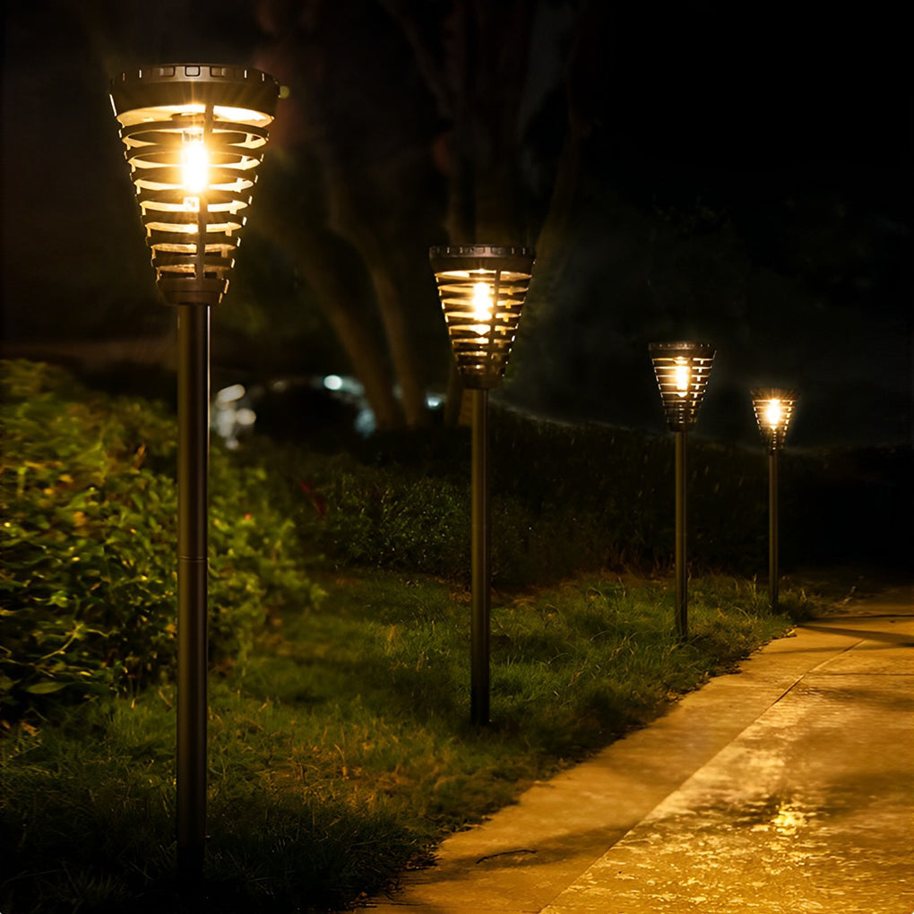 Solar Torch Light Open Multi-ring Conical LED Pathway Light
