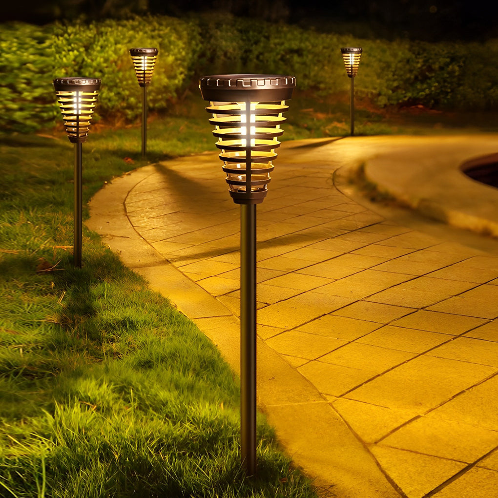 Solar Torch Light Open Multi-ring Conical LED Pathway Light