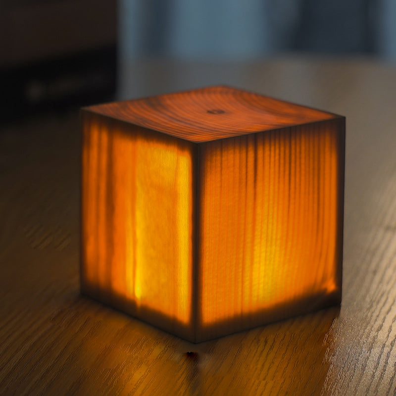 Square Wood Lamp Modern LED Cube Wood Grain Decorative Lamp