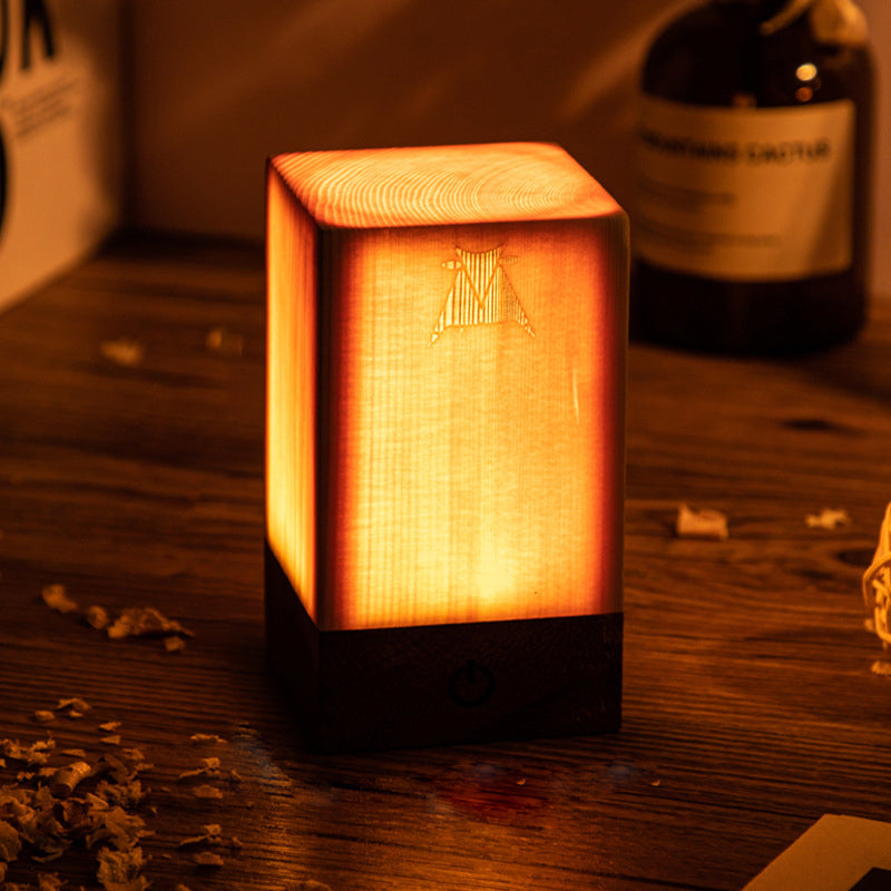 Square Wood Lamp Modern LED Cube Wood Grain Decorative Lamp