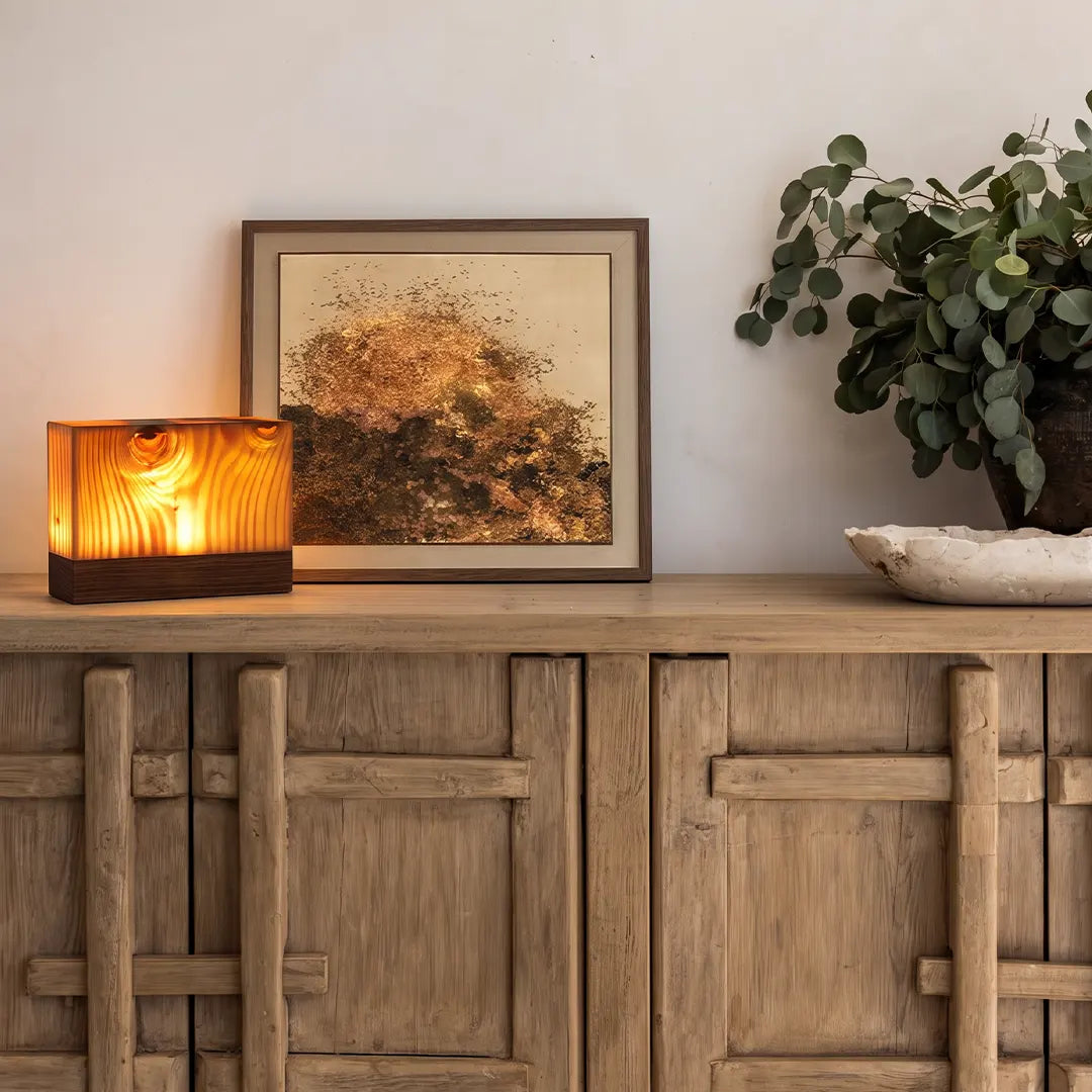 Square Wood Lamp Modern LED Cube Wood Grain Decorative Lamp