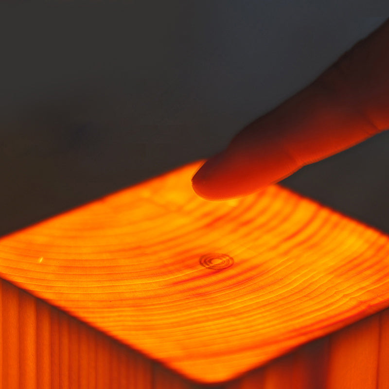 Square Wood Lamp Modern LED Cube Wood Grain Decorative Lamp