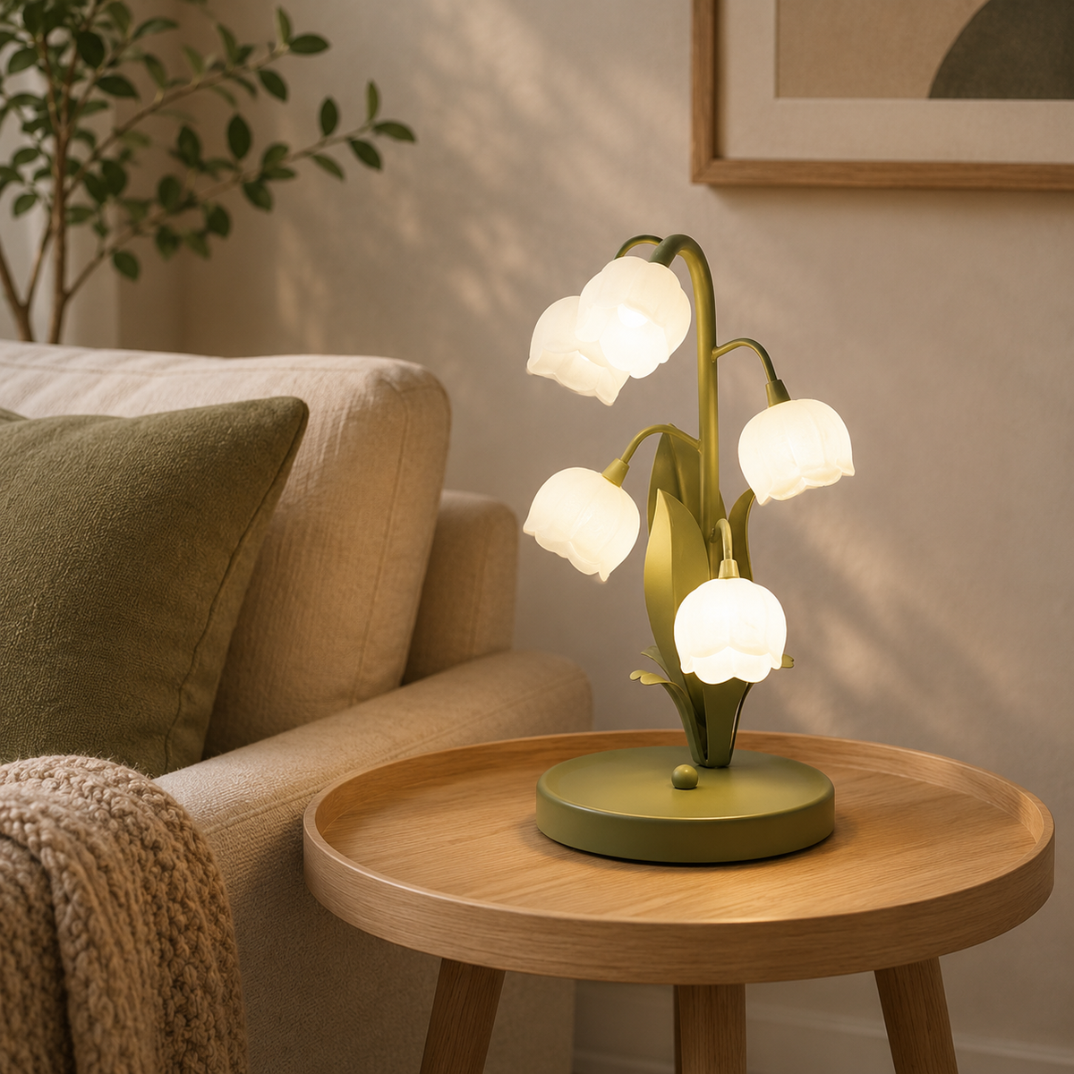 Orchid Table Lamp, Lily of The Valley Flower Table Lamp - Classic Cottage Floral Glass Lamp Shades for Living Room Decor - Bedside Desk Lamp for Bedroom Living Room Office