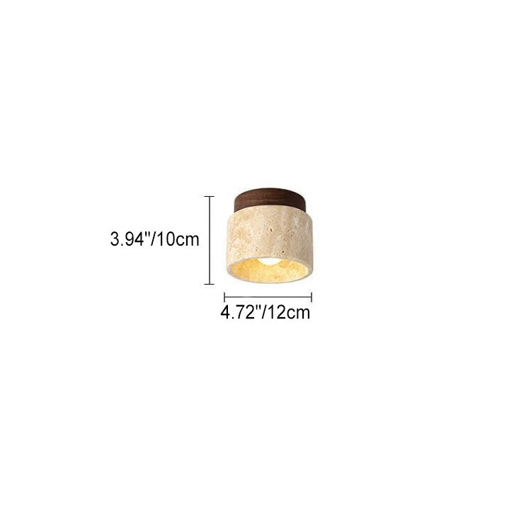 Traditional Vintage Round Travertine 1-Light Flush Mount Ceiling Light For Hallway