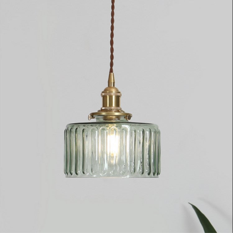 Traditional Japanese Brass Glass Round Jar 1-Light Pendant Light For Living Room