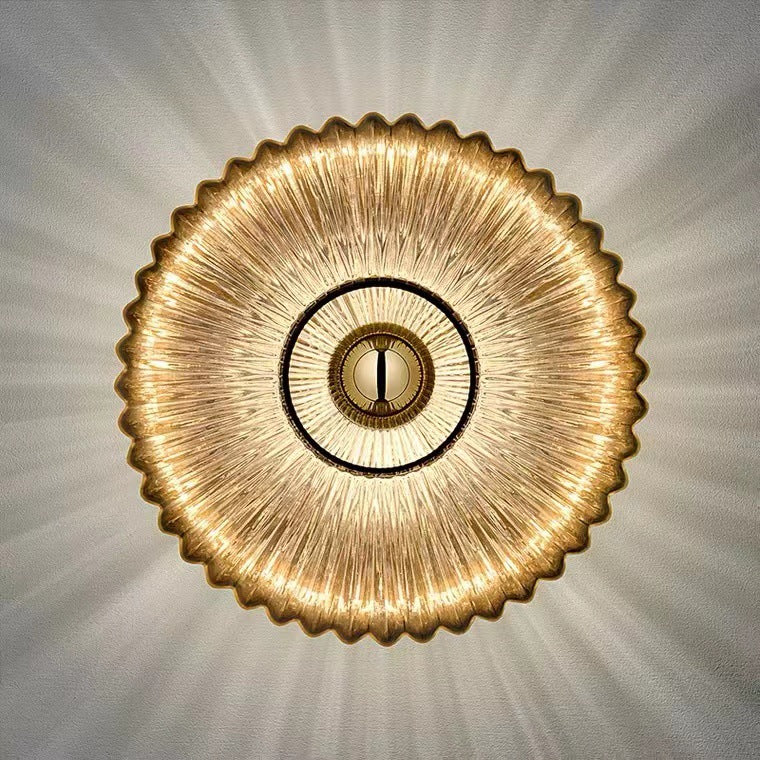 Contemporary Nordic Iron Striped Glass Round Disc 1-Light Wall Sconce Lamp for Living Room