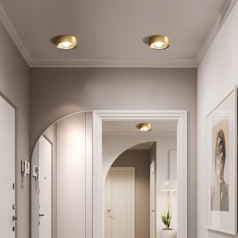 Modern Luxury Round Copper Ultra-thin LED Flush Mount Light For Hallway