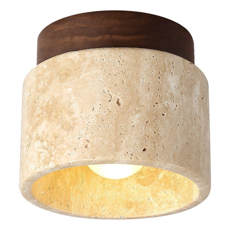 Traditional Vintage Round Travertine 1-Light Flush Mount Ceiling Light For Hallway