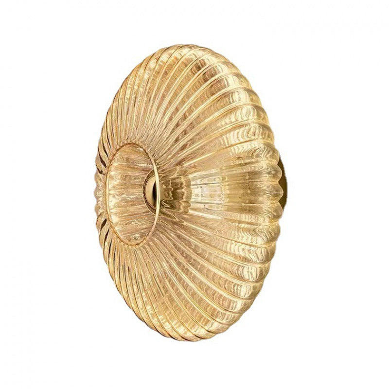 Contemporary Nordic Iron Striped Glass Round Disc 1-Light Wall Sconce Lamp for Living Room