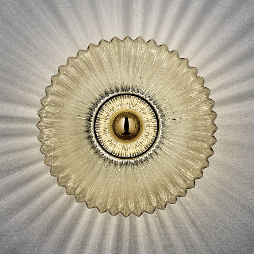 Contemporary Nordic Iron Striped Glass Round Disc 1-Light Wall Sconce Lamp for Living Room