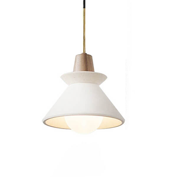 Modern Minimalist White Cement Iron Wood 1-Light Tapered Pendant Light For Dining Room