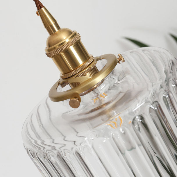 Traditional Japanese Brass Glass Round Jar 1-Light Pendant Light For Living Room